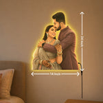 Personalized AI Cartoon Wooden 3D LED Photo Cutout Gift for Couple (14 x 24 Inch) – Custom Wedding Photo LED Lamp for Anniversary, Bride & Groom Gifts | Love Craft Gifts™