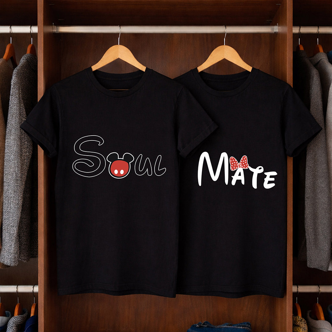 Couple Matching T-Shirts – “Soul Mate” Printed Cotton Tees for Couples | Romantic Matching Outfit for Boyfriend & Girlfriend | Love Craft Gifts