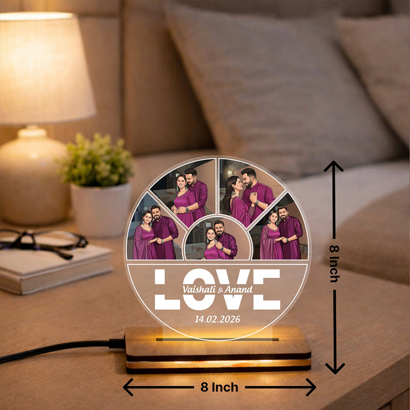 Personalized LED Acrylic Couple Photo Frame Lamp with Name & Date Custom Round Design (8x8 Inch) Romantic Night Lamp Gift for Wife, Husband & Girlfriend | Love Craft Gifts