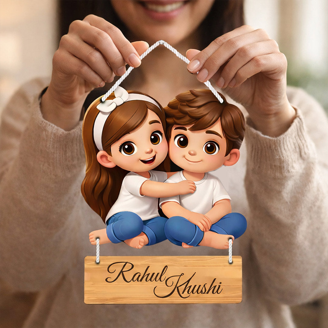 Personalized Couple Cartoon Hanging Frame – Custom Name Romantic Wall Décor (9×12 Inch) | Love Craft Gifts