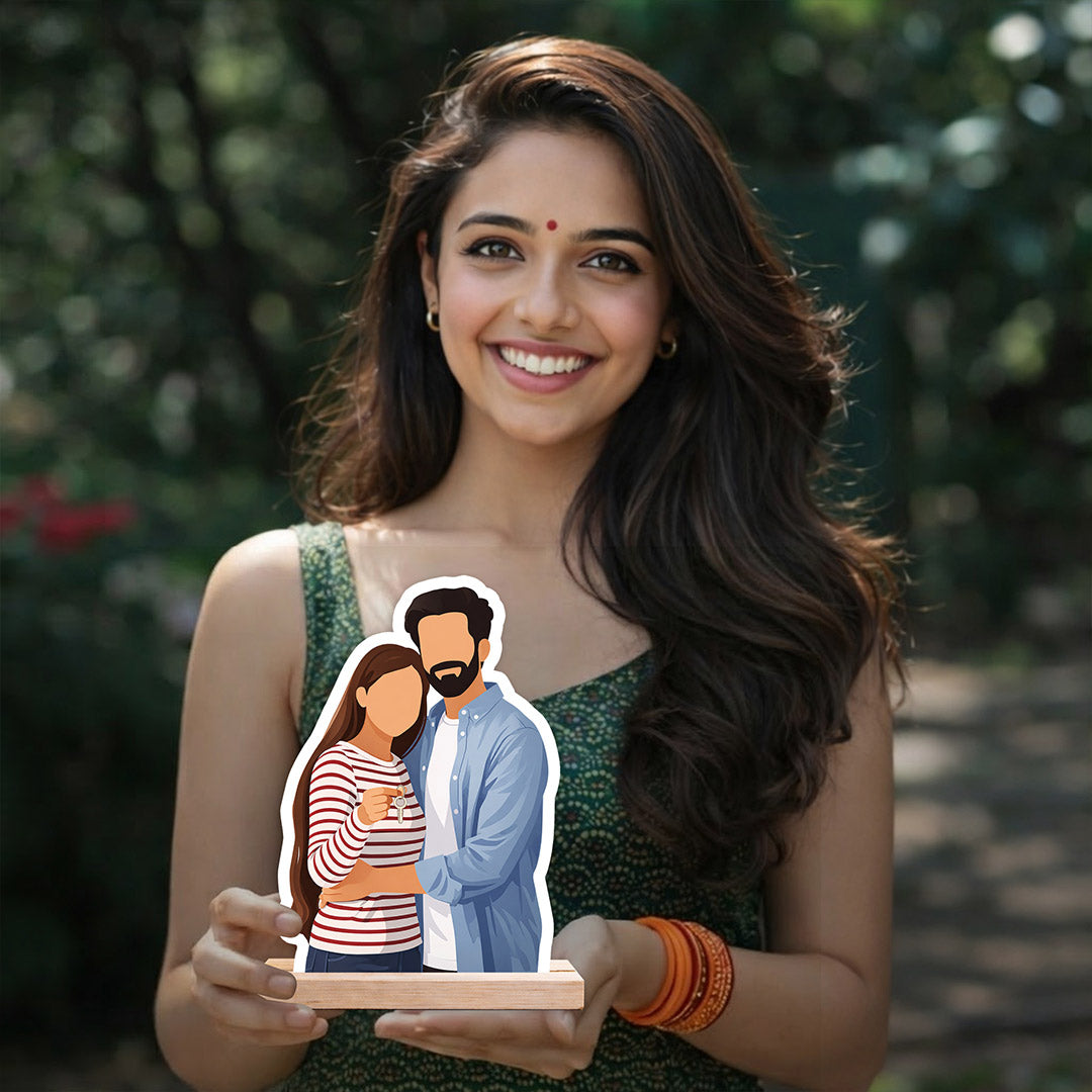Personalized Couple Cartoon Wooden Table Stand Custom Photo Cutout Romantic Gift 6x8" | Love Craft Gifts