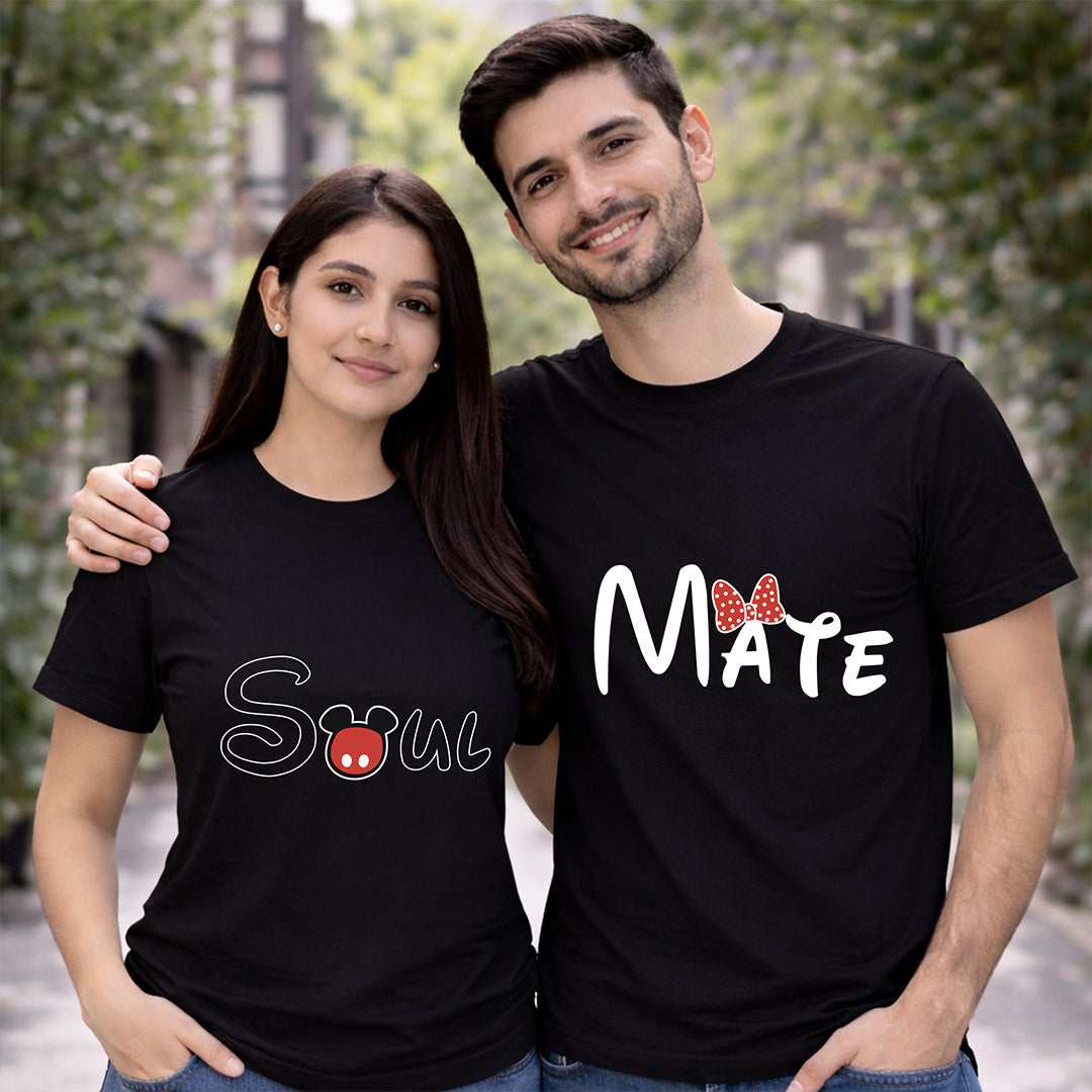 Couple Matching T-Shirts – “Soul Mate” Printed Cotton Tees for Couples | Romantic Matching Outfit for Boyfriend & Girlfriend | Love Craft Gifts
