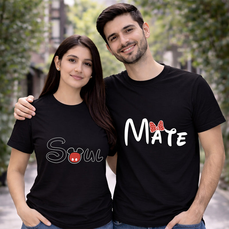 Couple Matching T-Shirts – “Soul Mate” Printed Cotton Tees for Couples | Romantic Matching Outfit for Boyfriend & Girlfriend | Love Craft Gifts
