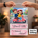 Personalized Couple Cartoon Wooden Wall Hanging – Custom “You & Me” Name Hanging Frame (9×16 Inch) | Love Craft Gifts