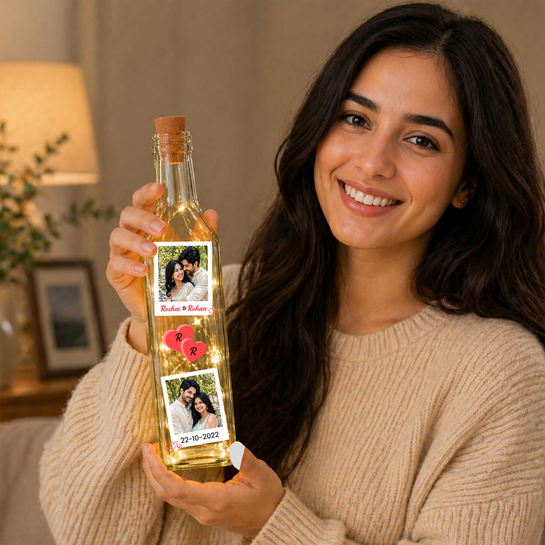 Personalized Photo Memory LED Bottle Lamp – Custom Name & Date Romantic Gift | Love Craft Gifts™