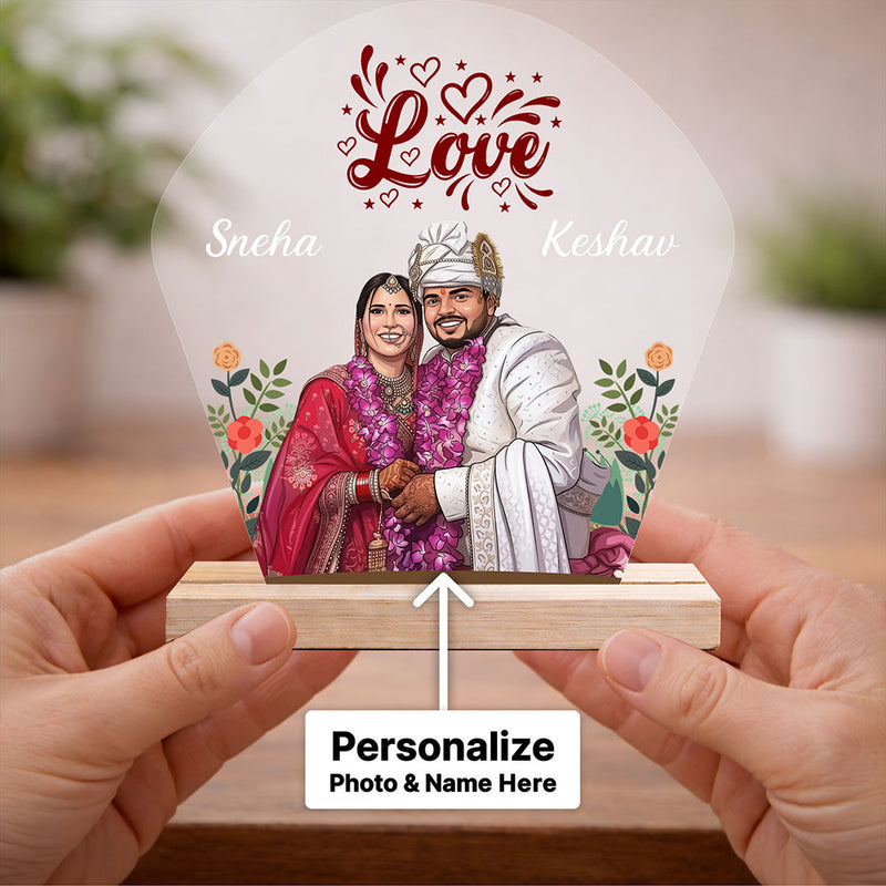 Wedding Special Personalized Acrylic LED Couple Frame (6x8 Inch) – Custom Photo Romantic Night Lamp | Love Craft Gifts