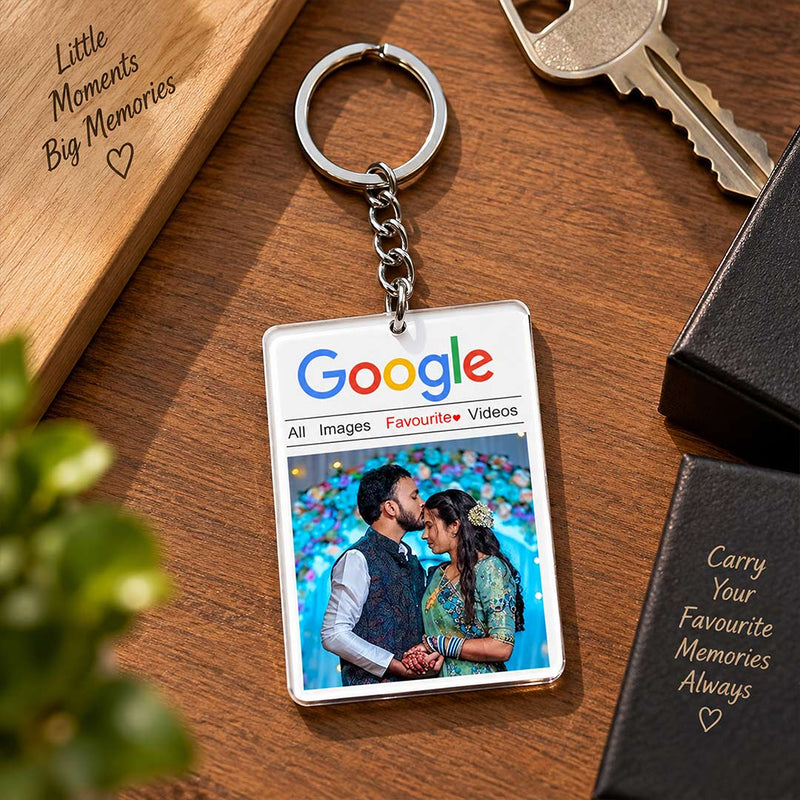 Personalized Google Search Style Photo Keychain | Custom Photo White Acrylic Keychain | 2×2.5 Inch | Unique Couple & Memory Gift | Love Craft Gifts™