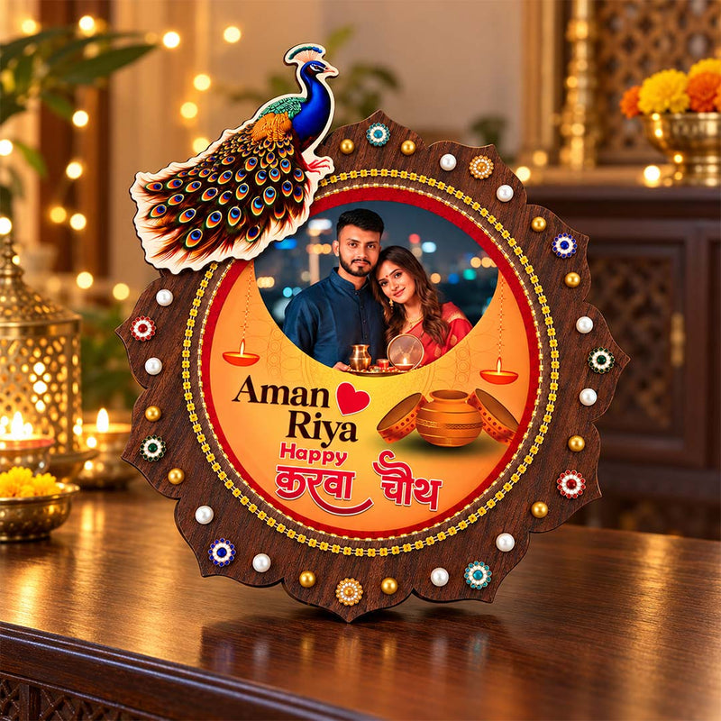 Customized Karwa Chauth Couple Photo Thali | Standard Size Festive Gift | Love Craft Gifts™