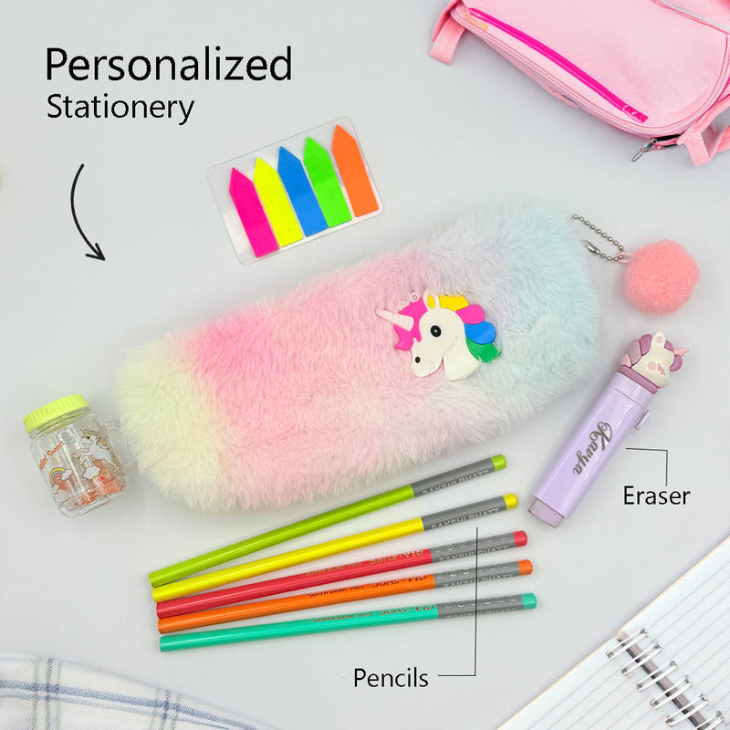 Mini Multicolor Unicorn Stationery Kit- 10 Pencils(1 Box) , 1 Eraser, 1 Sharpener &  Sticky Notes