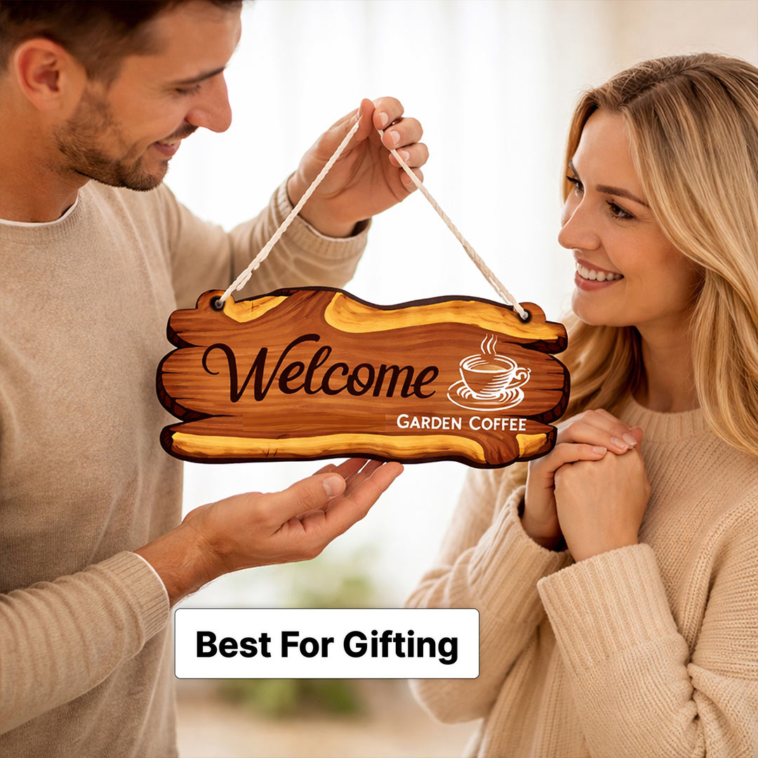 Personalized Wooden Welcome Hanging Sign – Custom Logo Door Sign Board (10×5 Inch)| Love Craft Gifts