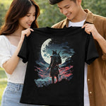 Samurai Moon Warrior Graphic Print Black T-Shirt – Unisex Casual Wear | Love Craft Gifts