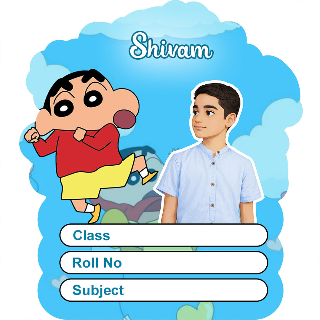 Personalized Shinchan Cartoon Kids Name Slips – Illustrated Cartoon Art School Name Stickers (2×3 Inch, 28 Stickers) | Love Craft Gifts