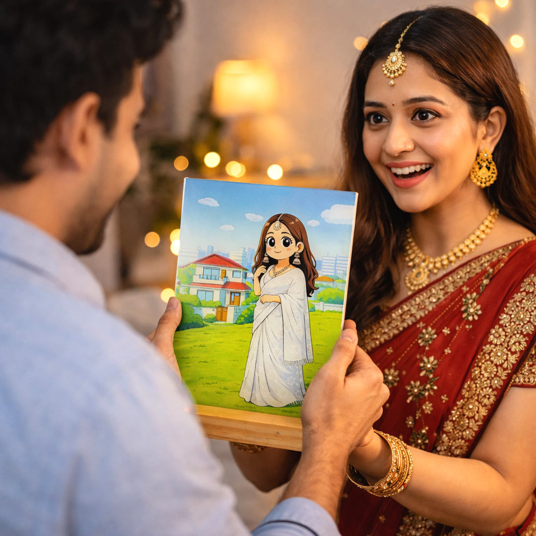 Personalized Shinchan Style Cartoon Photo Table Top (6×8 Inch) | Custom Cartoon Portrait Stand | Love Craft Gifts