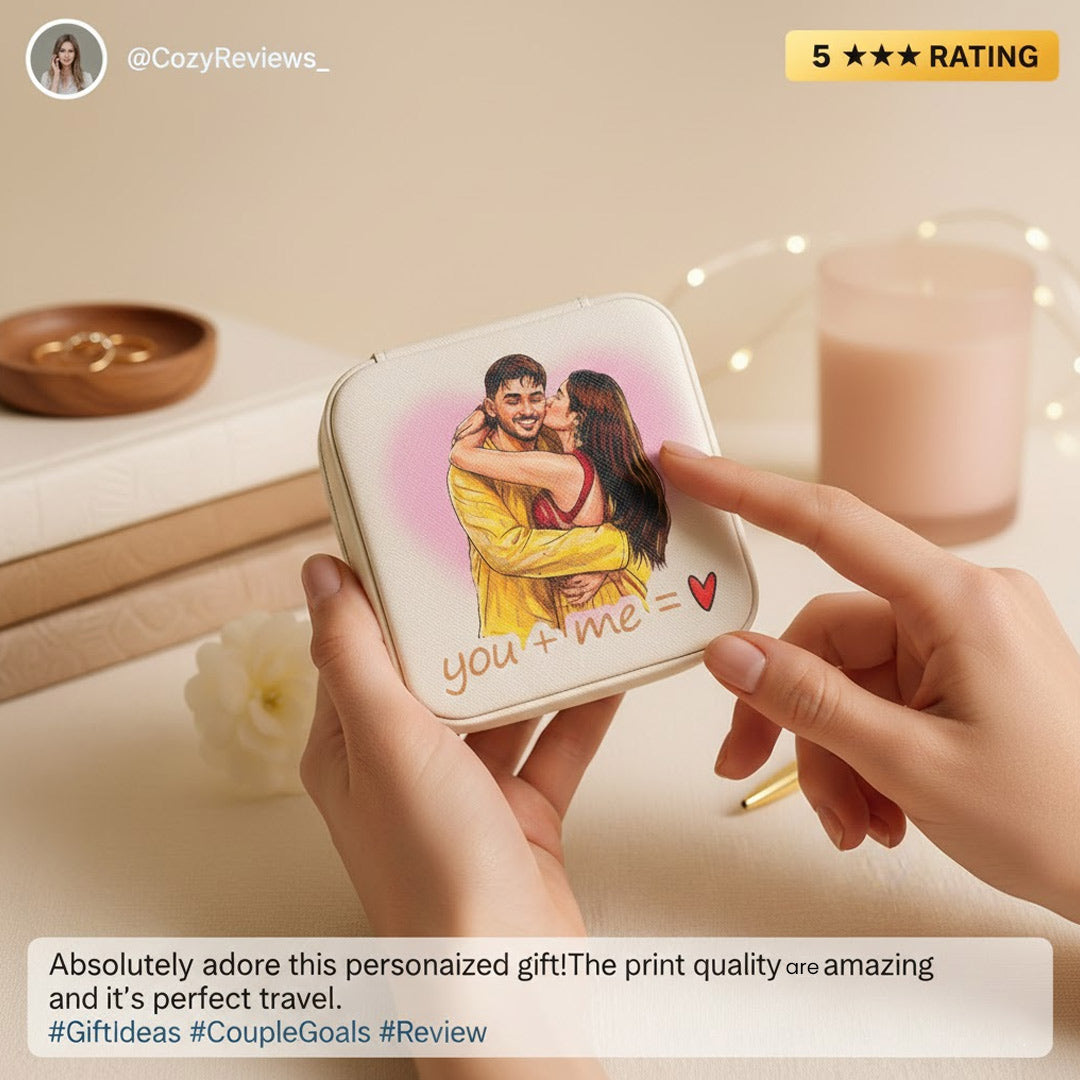 Personalized Couple Photo Jewellery Travel Case (4×4 Inch) | Love Craft Gifts