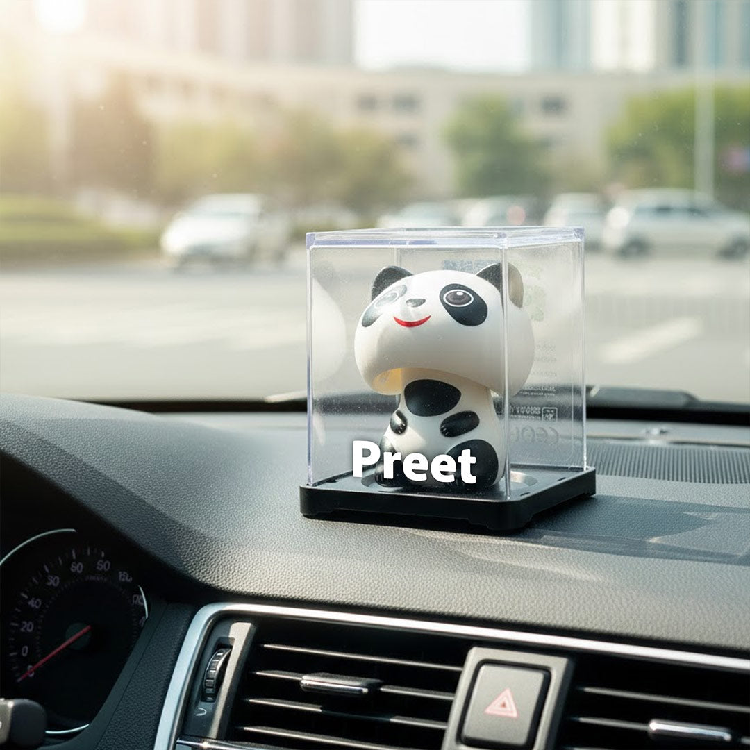 Personalized Solar Powered Panda Dashboard Figurine with Moving Head (Rosy Cheeks) | Love Craft Gifts