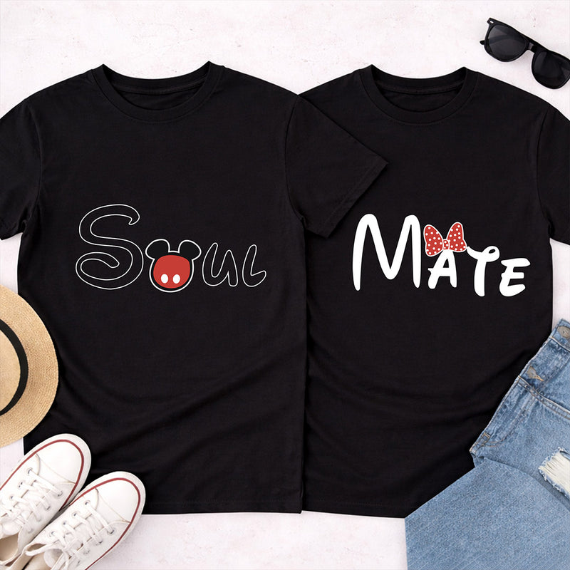 Couple Matching T-Shirts – “Soul Mate” Printed Cotton Tees for Couples | Romantic Matching Outfit for Boyfriend & Girlfriend | Love Craft Gifts