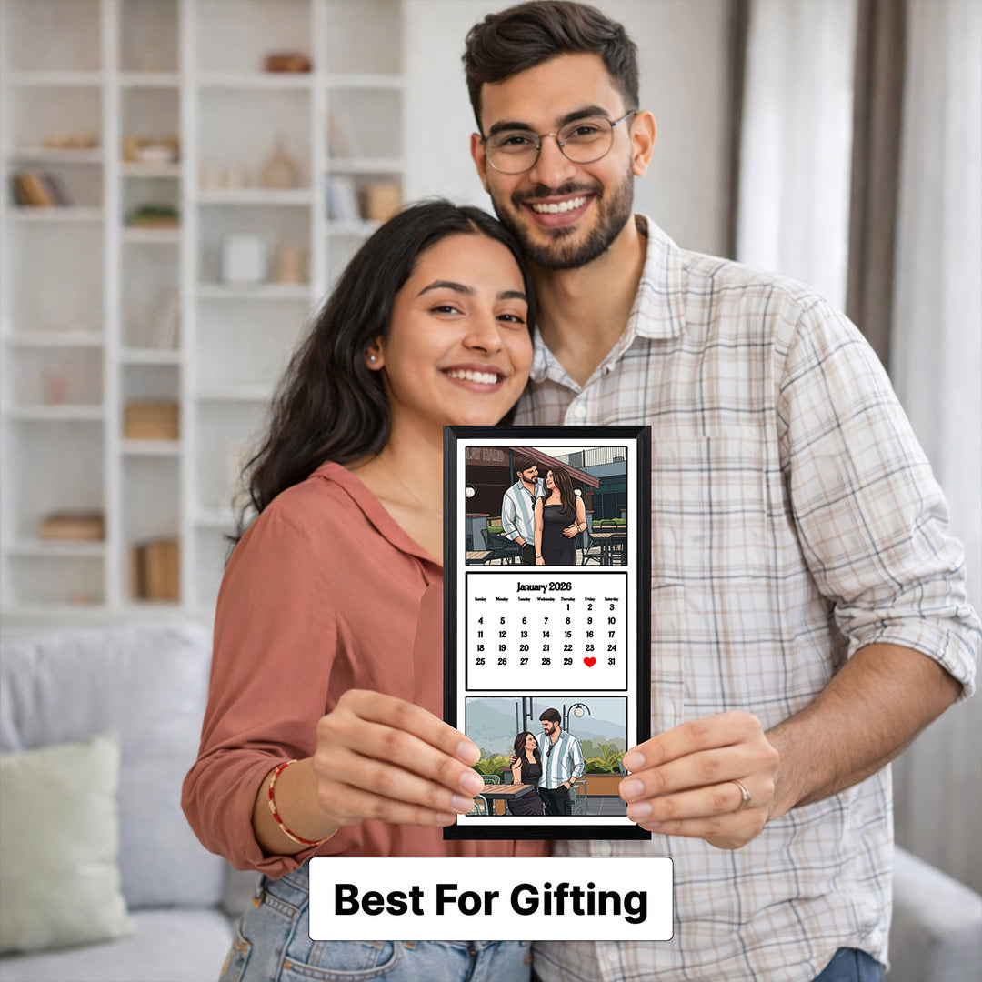 Personalized Photo Calendar Frame with Custom Date & Pictures 12x6 Inch | Love Craft Gifts