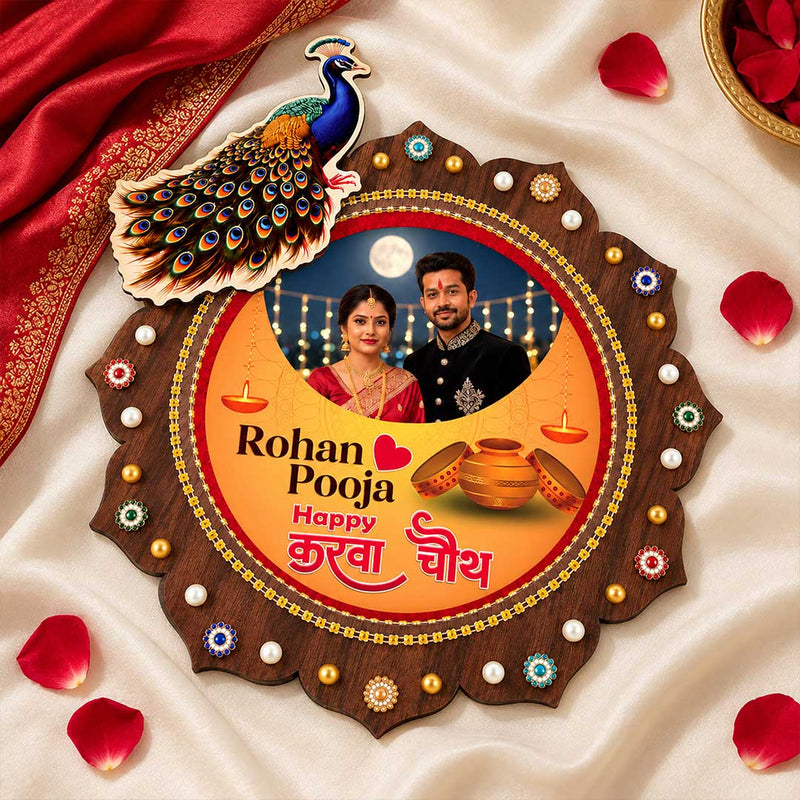 Customized Karwa Chauth Couple Photo Thali | Standard Size Festive Gift | Love Craft Gifts™