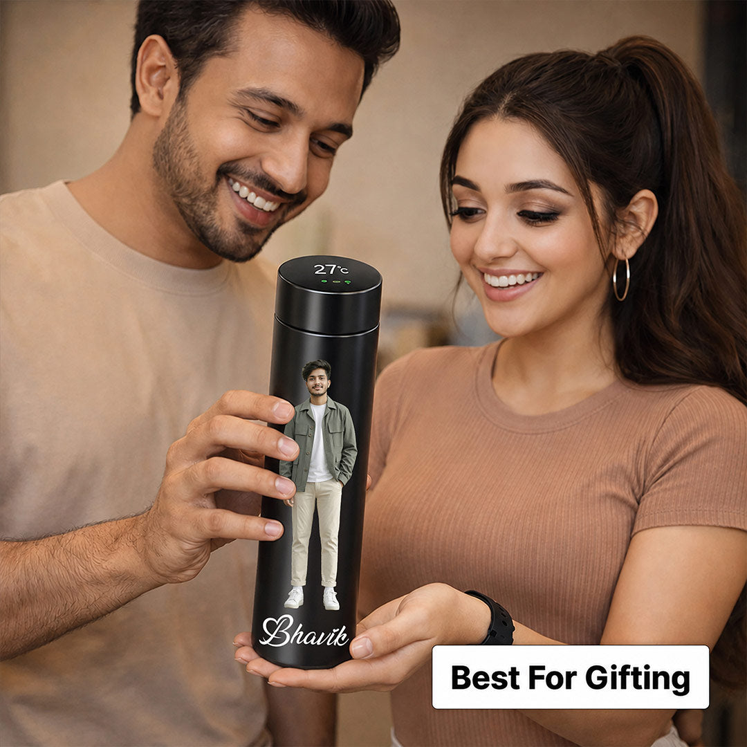 Personalized LED Temperature Display Water Bottle | Custom Stainless Steel Bottle | 500ml | Love Craft Gifts™