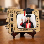 Personalized Graduation Photo Frame Wooden Table Stand (Class of 2026) – Custom Photo & Name Graduation Gift for Students, Friends & Loved Ones (6x6 Inch) | Love Craft Gifts