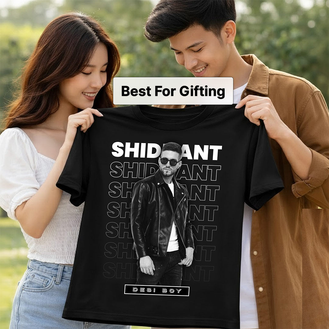 Personalized Desi Boy Name & Photo Black T-Shirt – Custom Stylish Graphic Tee | Love Craft Gifts