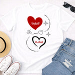 Personalized Couple Heart Name Print White T-Shirt – Unisex Casual Wear | Love Craft Gifts