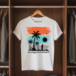 Personalized Tropical Sunset Silhouette White T-Shirt – Custom Name Printed | Love Craft Gifts