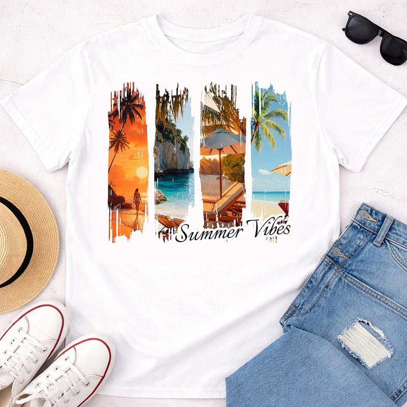 Summer Vibes Beach Graphic White T-Shirt – Tropical Vacation Print Tee | Love Craft Gifts