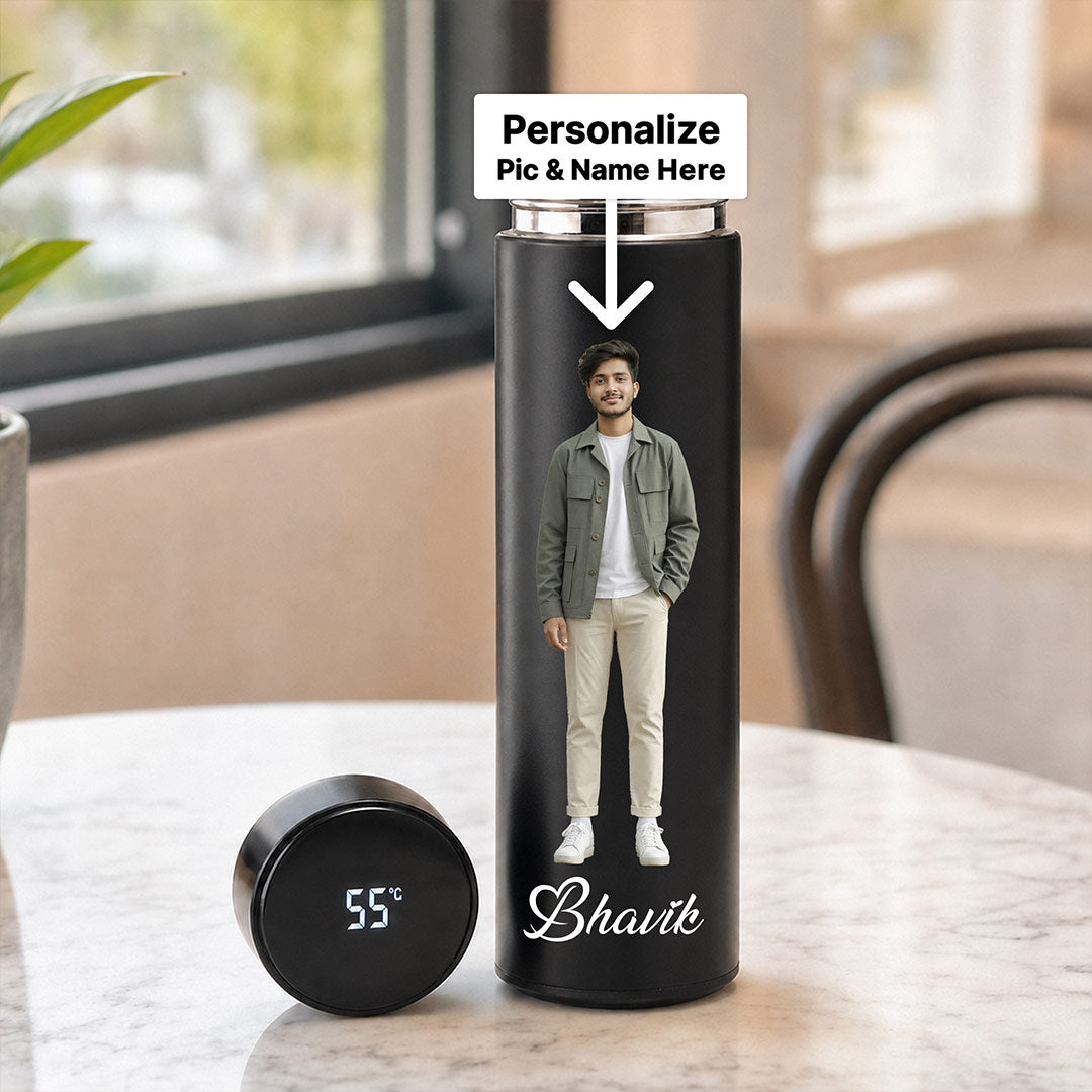 Personalized LED Temperature Display Water Bottle | Custom Stainless Steel Bottle | 500ml | Love Craft Gifts™