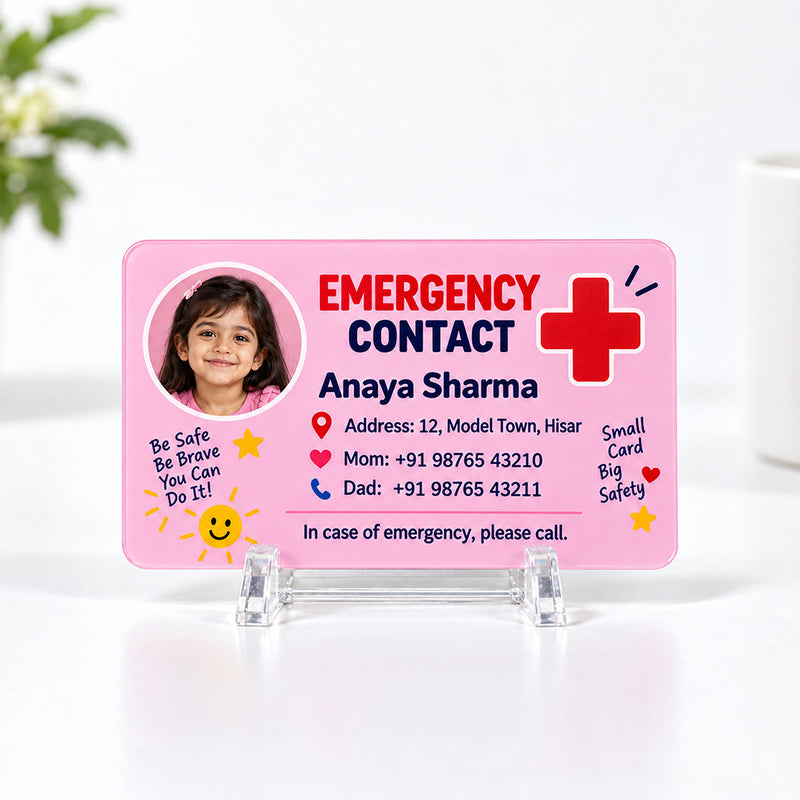 Personalized Girls Emergency Contact Card | Custom Photo & Parent Contact Safety Card | 3.37x2.125" | Love Craft Gifts™