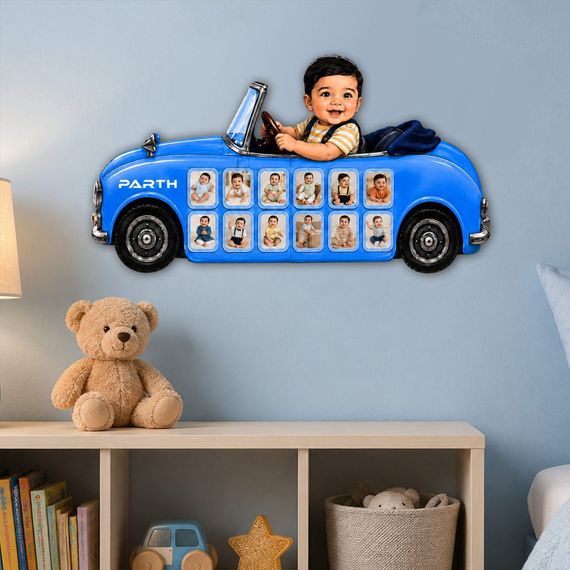 Personalized Baby Car Photo Collage Wall Frame 18×24" | Car-Shaped Wall Décor | Kids Room Gift | Love Craft Gifts™