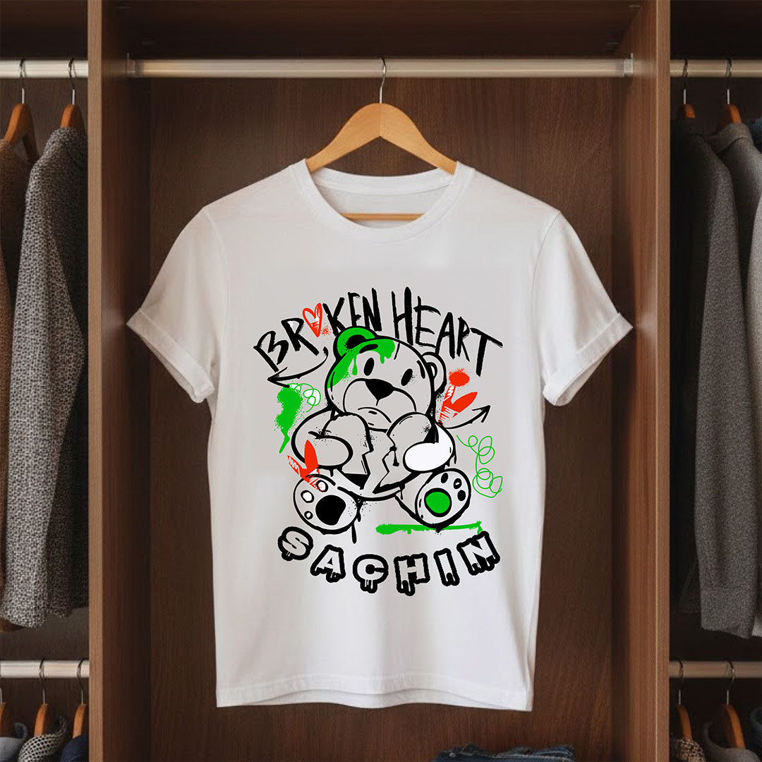 Personalized Broken Heart Teddy Kids T-Shirt – Custom Name Printed Cool Graphic Tee for Boys & Girls | Love Craft Gifts