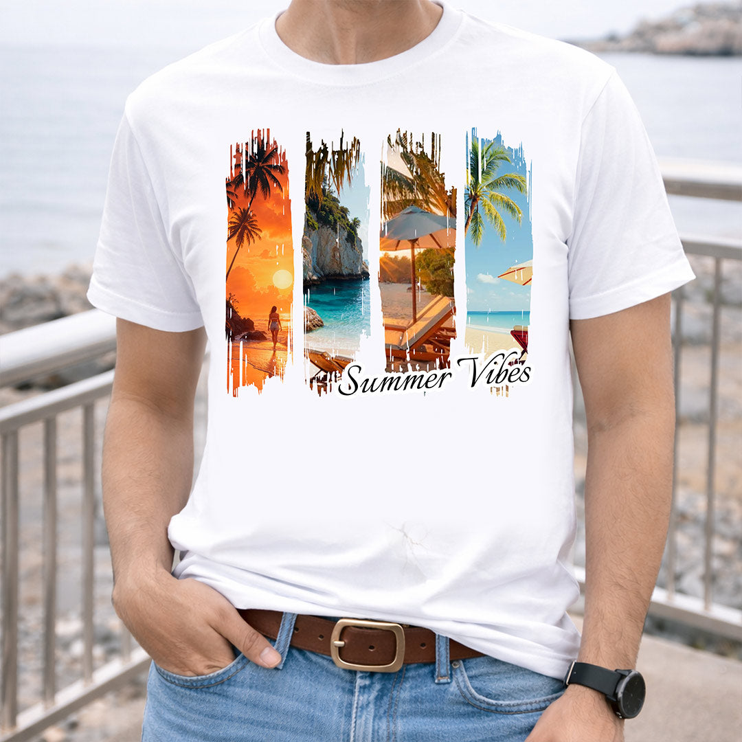 Summer Vibes Beach Graphic White T-Shirt – Tropical Vacation Print Tee | Love Craft Gifts