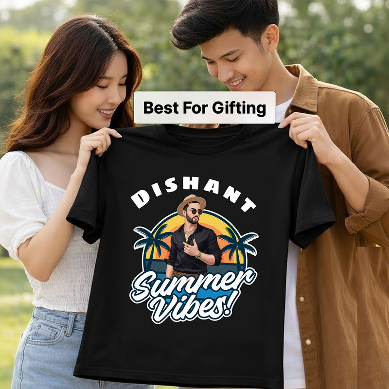 Personalized Summer Vibes Black T-Shirt
