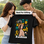 Personalized It’s Summer Cartoon Portrait Black T-Shirt – Custom Name & Photo Print | Love Craft Gifts