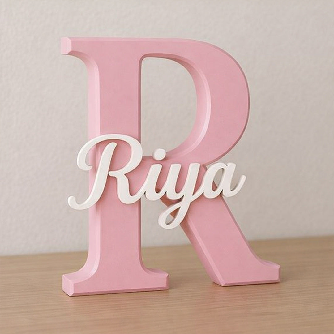 Personalized Alphabet Name Stand for Girls (6.5x6.5 Inch) Custom Initial Letter Plastic Table Top Décor with Name | Love Craft Gifts