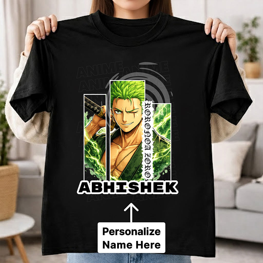 Personalized Anime Swordsman Inspired Name T-Shirt for Men & Women – Custom Printed Black Tee | Love Craft Gifts