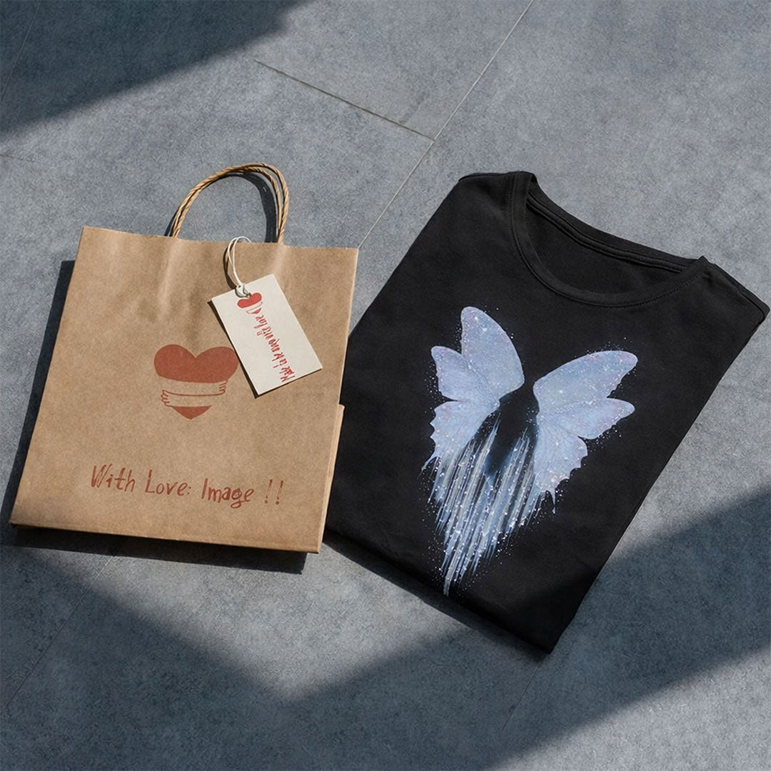 Butterfly Wings Graphic Print Black T-Shirt – Unisex Casual Wear | Love Craft Gifts