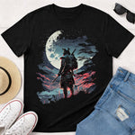 Samurai Moon Warrior Graphic Print Black T-Shirt – Unisex Casual Wear | Love Craft Gifts