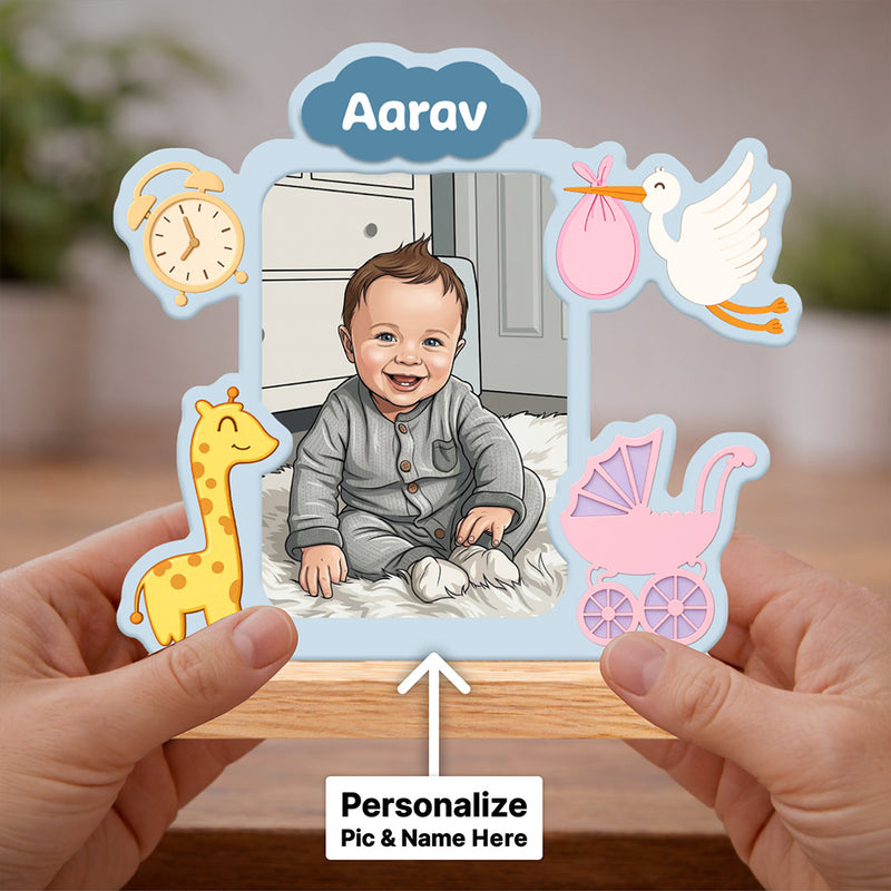 Personalized Baby Photo Cartoon Name Stand (7x6")