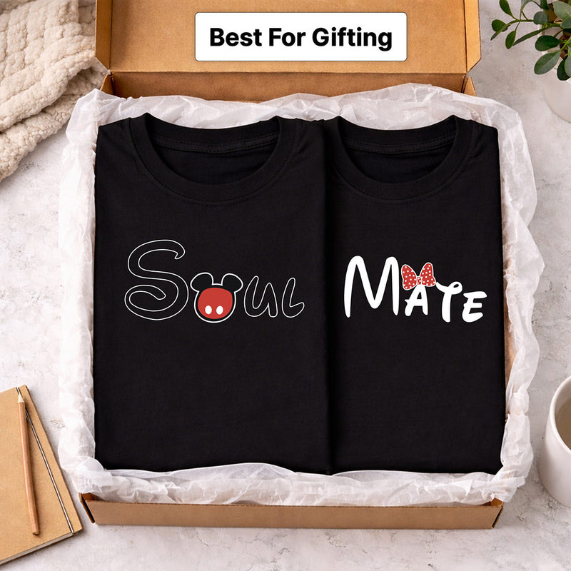 Couple Matching T-Shirts – “Soul Mate” Printed Cotton Tees for Couples | Romantic Matching Outfit for Boyfriend & Girlfriend | Love Craft Gifts
