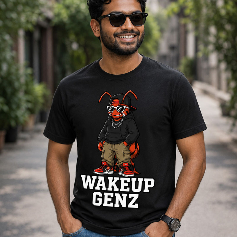 Wake Up Gen Z Cockroach Graphic T-Shirt for Men & Women | Viral Satirical Streetwear Tee Inspired by Internet Youth Culture - Black