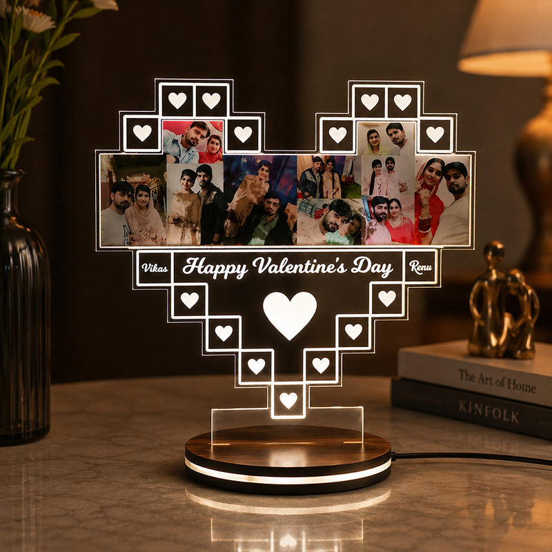 3D Acrylic Heart Valentine Multi-Led Table Lamp