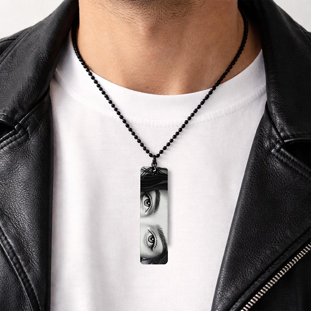 Personalized Eye Photo Bar Pendant Necklace – Custom Photo Vertical Charm Jewelry Gift for Girlfriend, Boyfriend & Couples | Love Craft Gifts