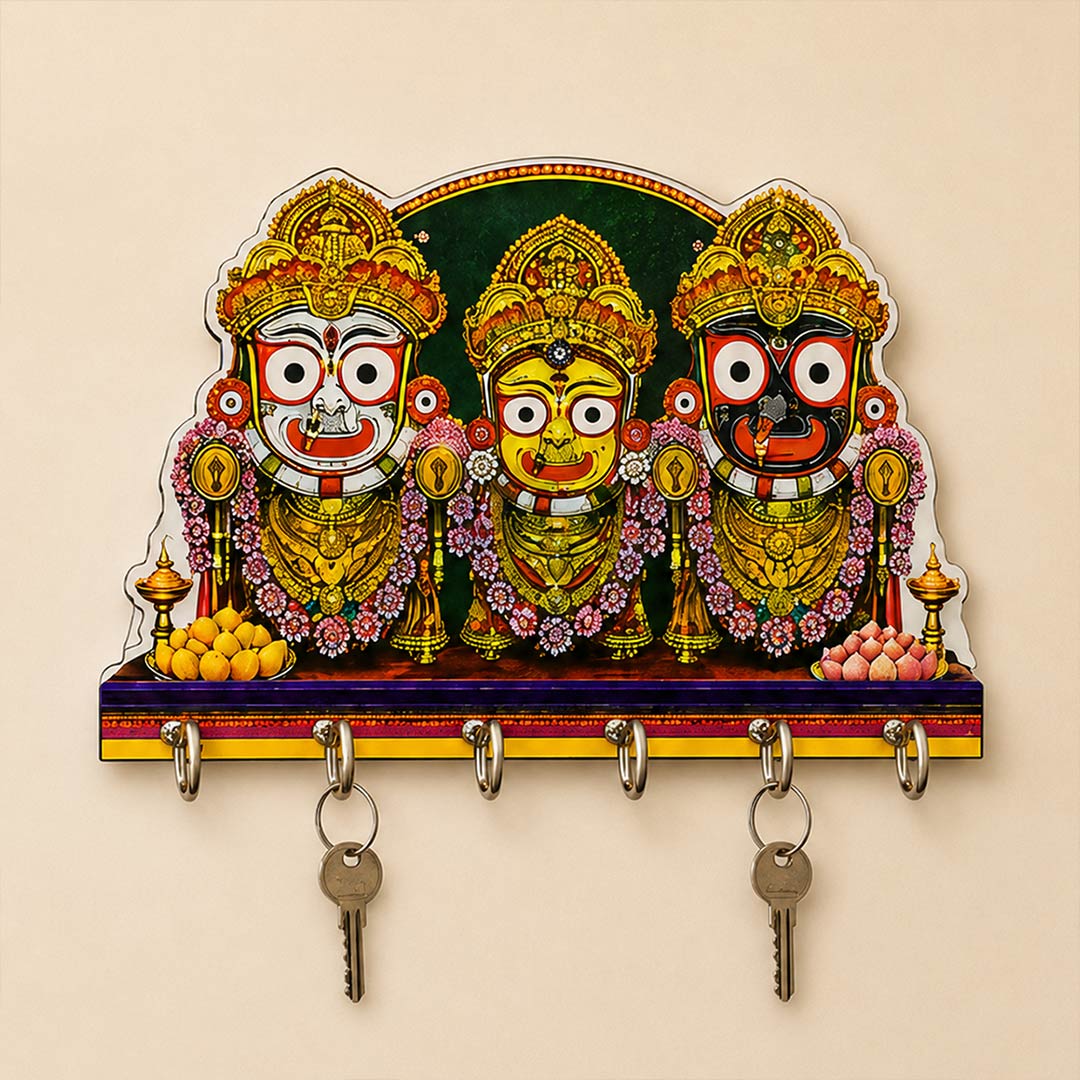 Lord Jagannath Balabhadra Subhadra Key Holder 6x8" | Jagannath Ji Spiritual Wall Key Hanger | Religious Home Décor | Love Craft Gifts™