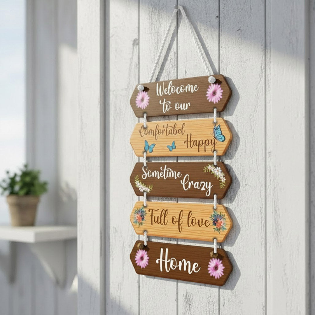 Welcome Home Wooden Hanging Wall Décor (14×9”) | Love Craft Gifts