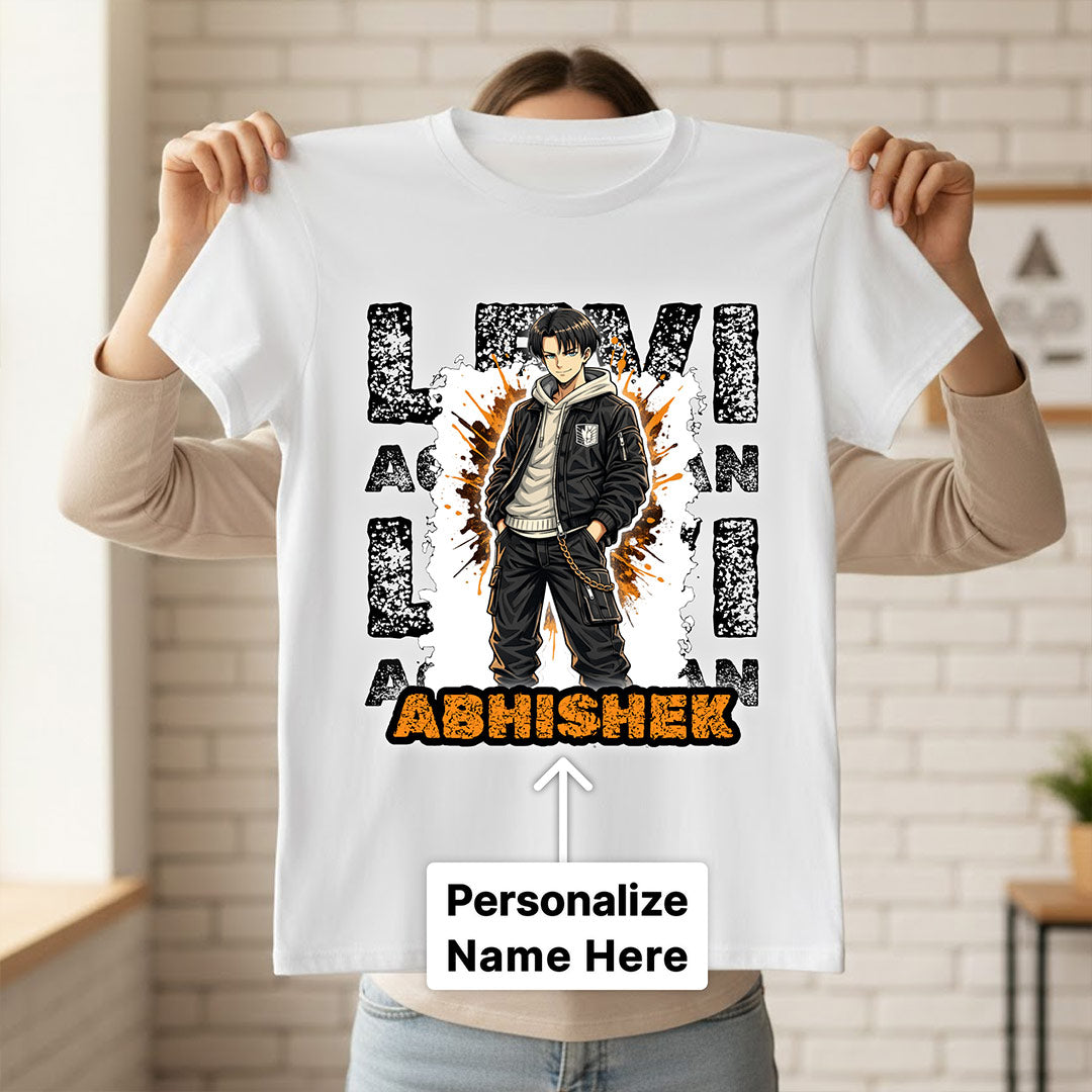 Personalized Levi Anime Name T-Shirt for Men & Women – Custom Printed White Graphic Tee | Love Craft Gifts