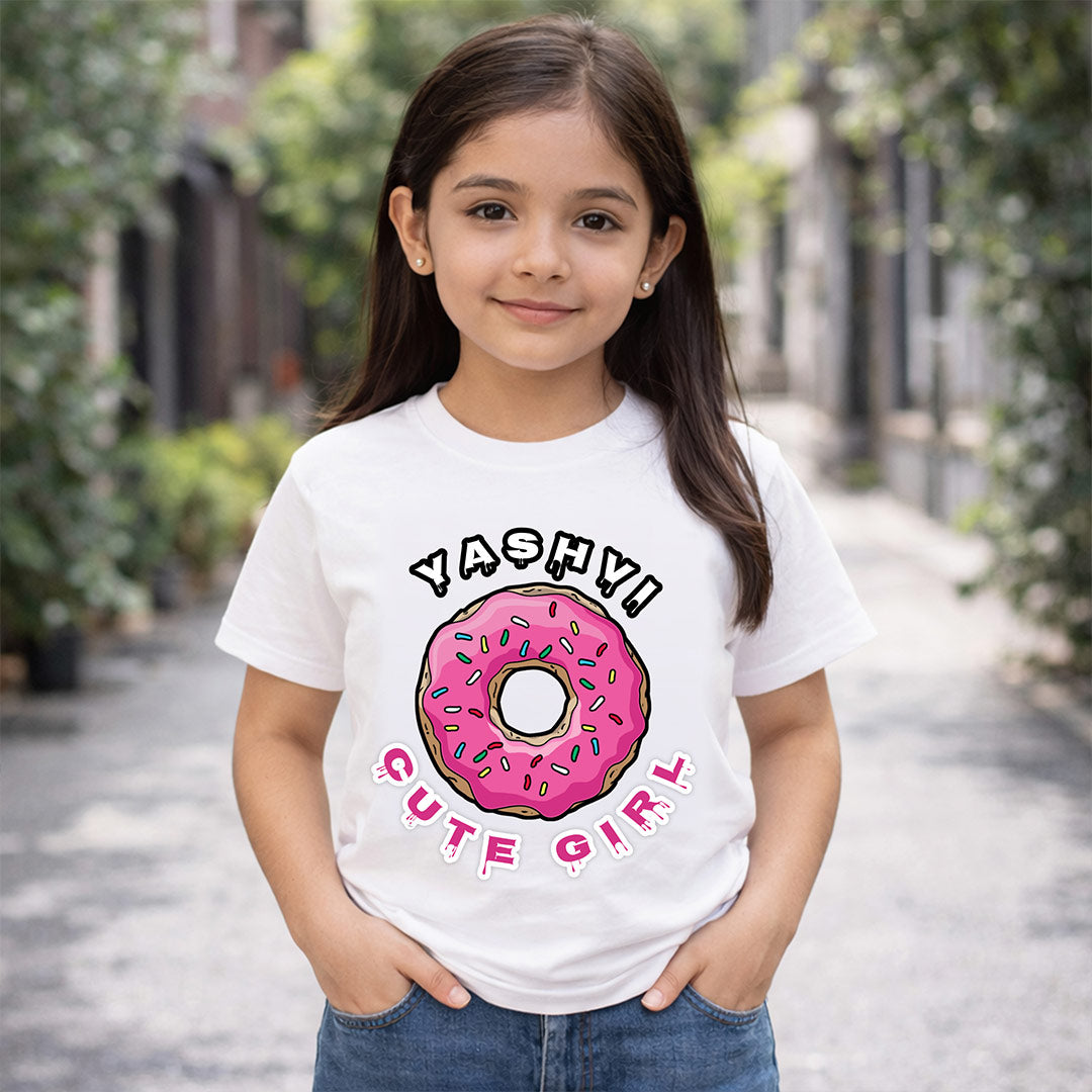 Personalized Donut Girl Name White T-Shirt – Custom Cute Donut Printed | Love Craft Gifts