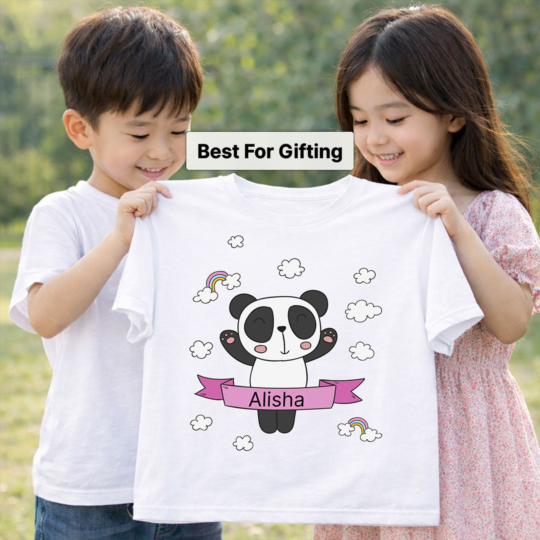 Personalized Cute Panda Girl White T-Shirt – Custom Name Printed Kids Tee | Love Craft Gifts
