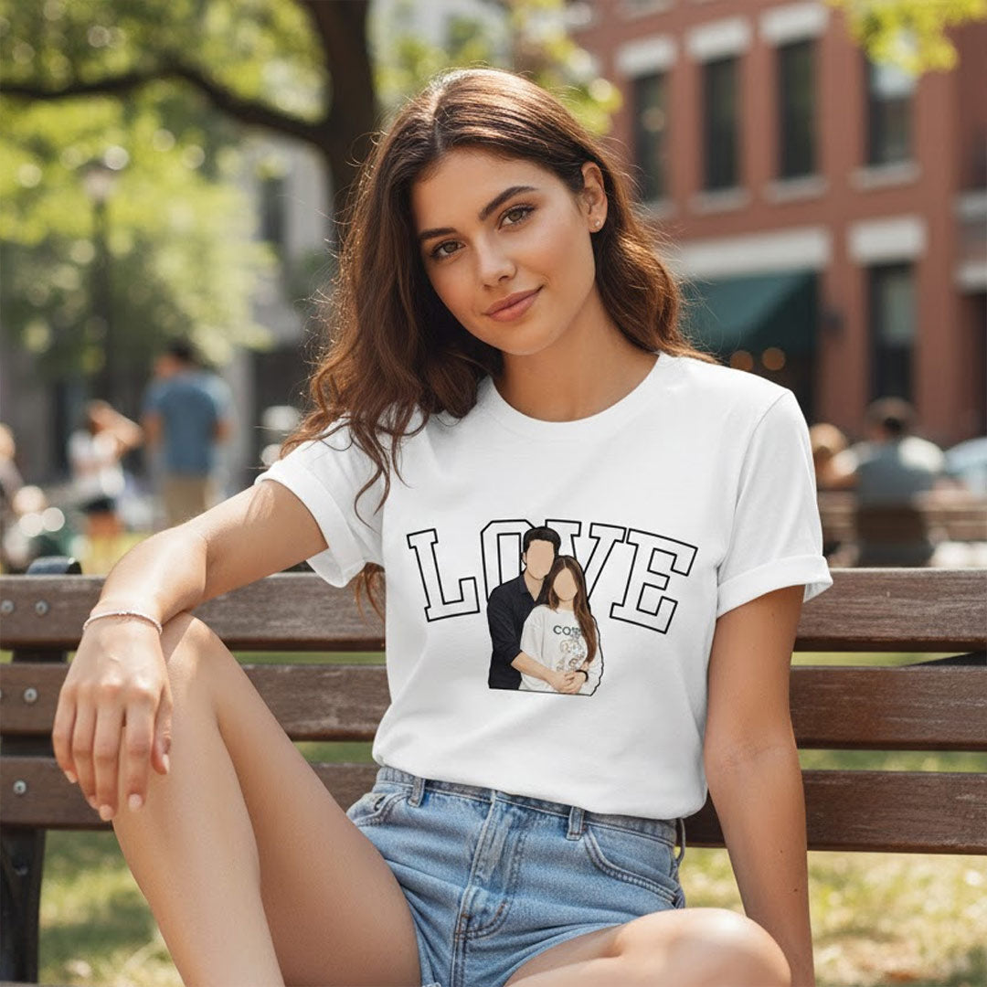 Personalized LOVE Photo Print White T-Shirt – Unisex Custom Picture Tee | Love Craft Gifts